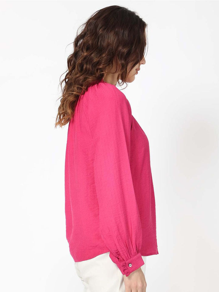 Rareism Round Neck Cuffed Sleeves Dopamine Formal atas