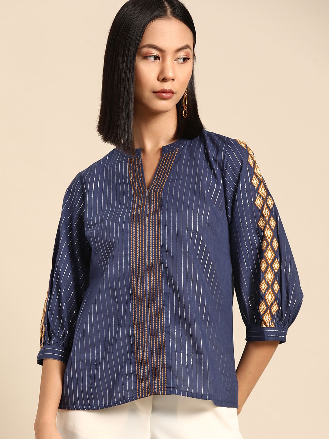 all about you Striped Embroidered Detail Top