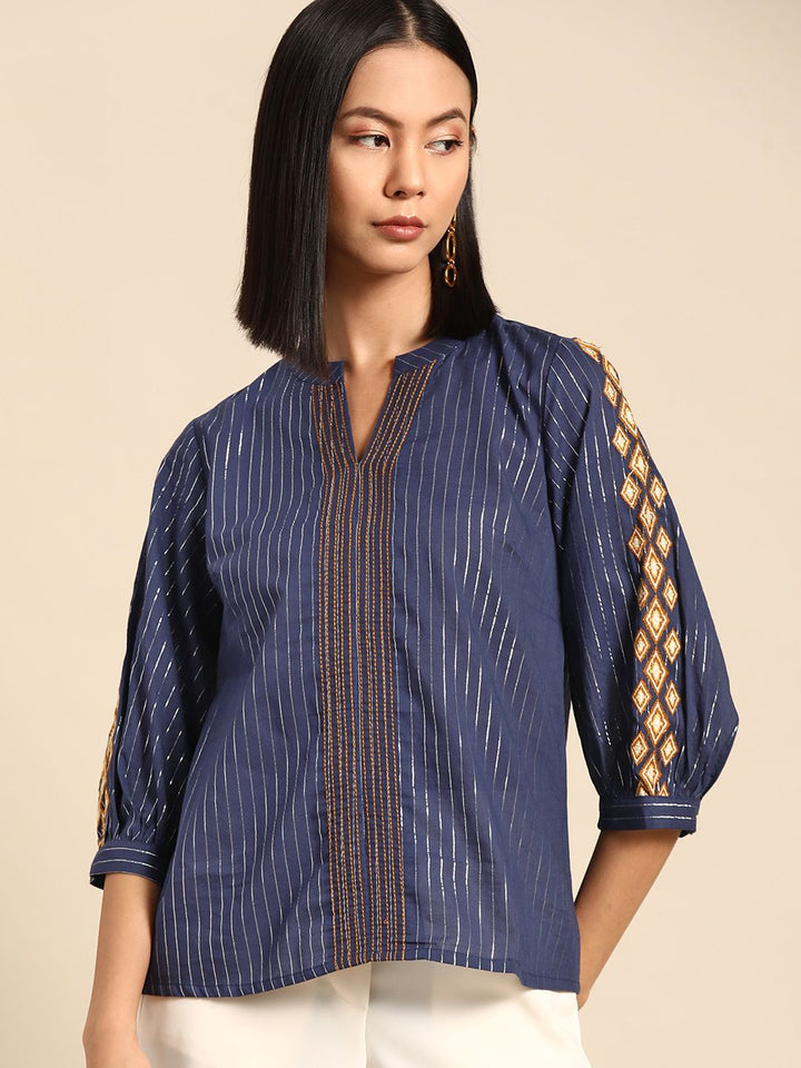 all about you Striped Embroidered Detail Top