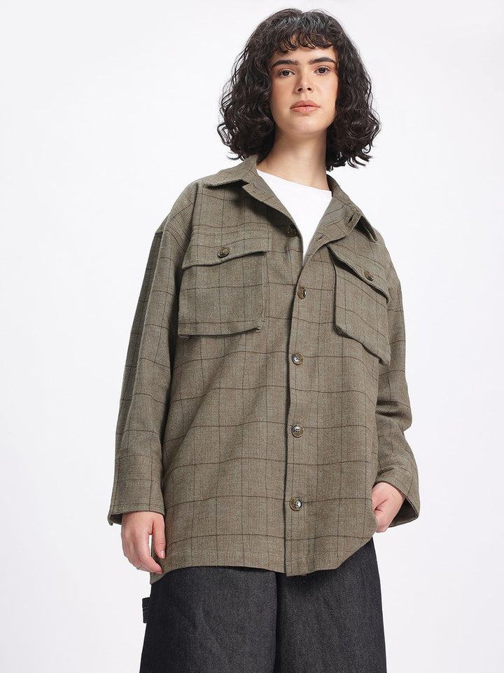 DressBerry Cozy Checks Flannel Oversized Longline Shacket