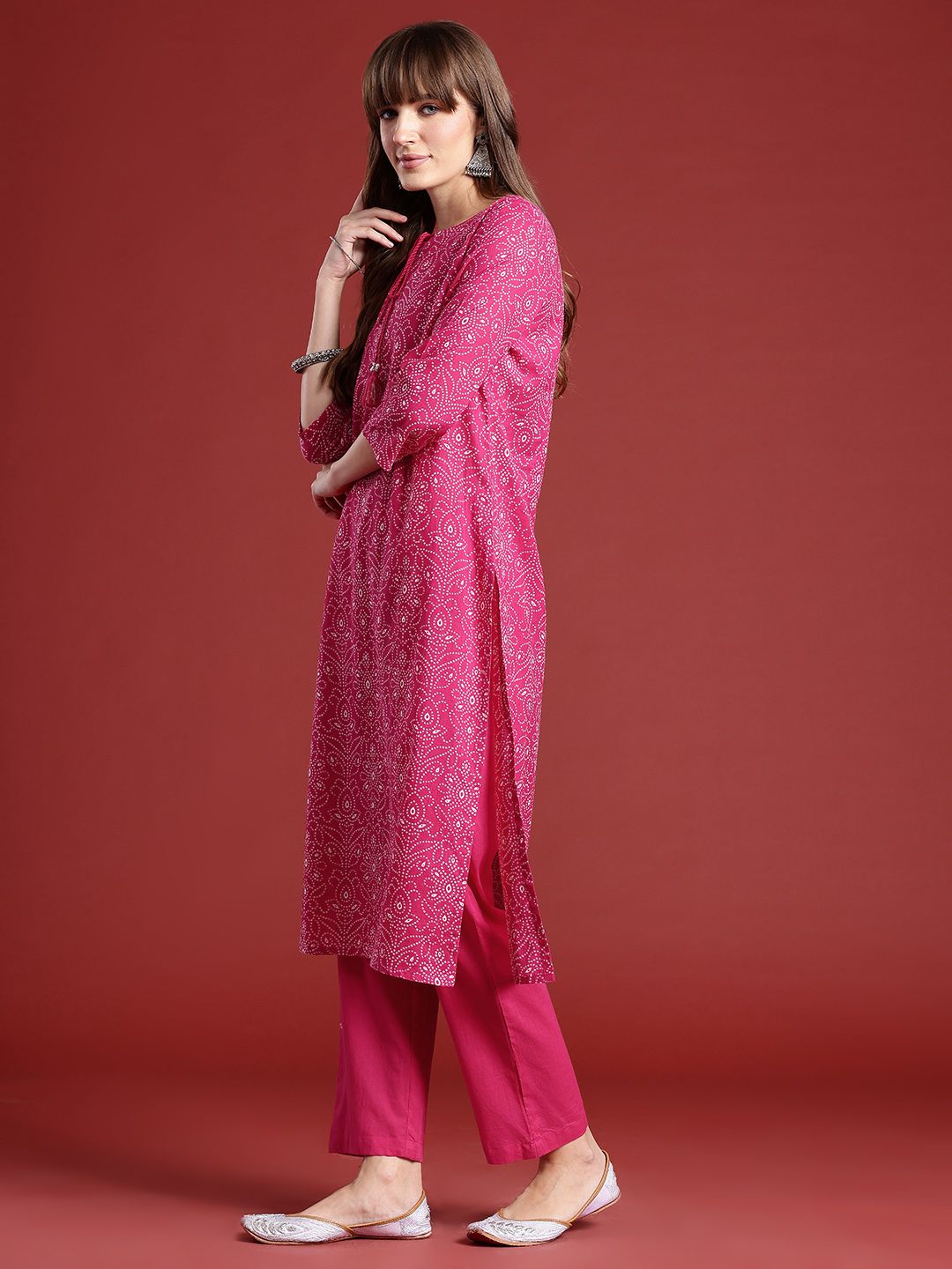 Anouk Bandhani Printed Kurta With Trousers & Dupatta