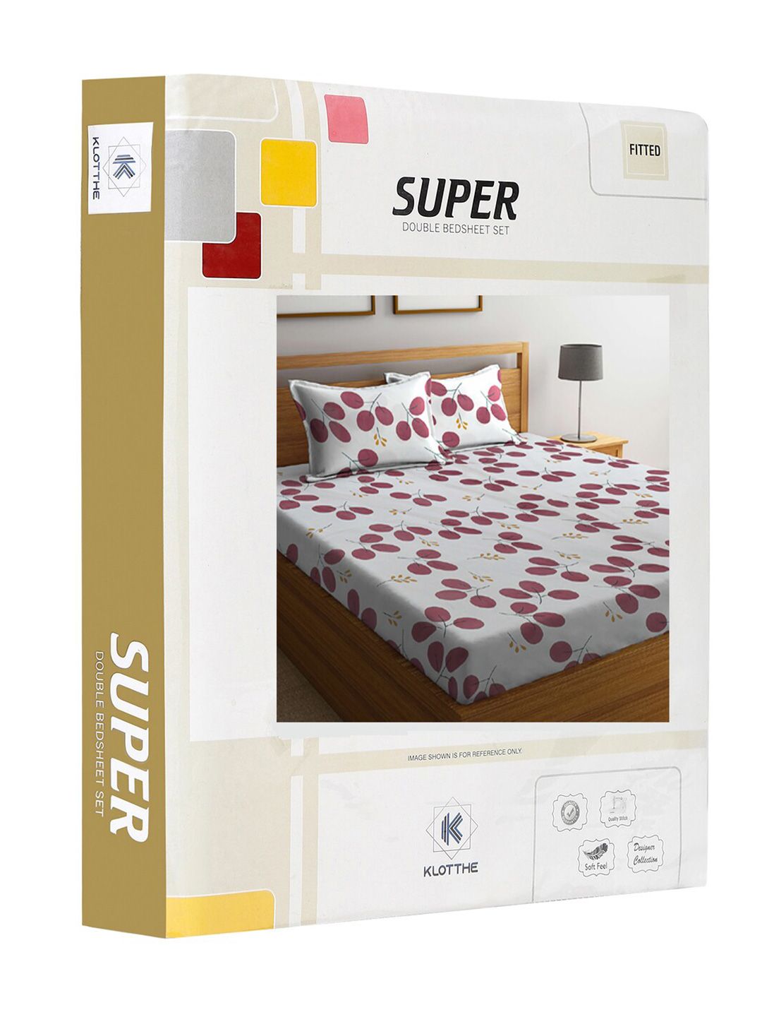 KLOTTHE White Floral Cotton 300 TC Fitted King Superfine Bedsheet dengan 2 Sarung Bantal-98 x 89 inci