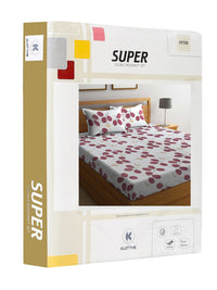 KLOTTHE White Floral Cotton 300 TC Fitted King Superfine Bedsheet dengan 2 Sarung Bantal-98 x 89 inci