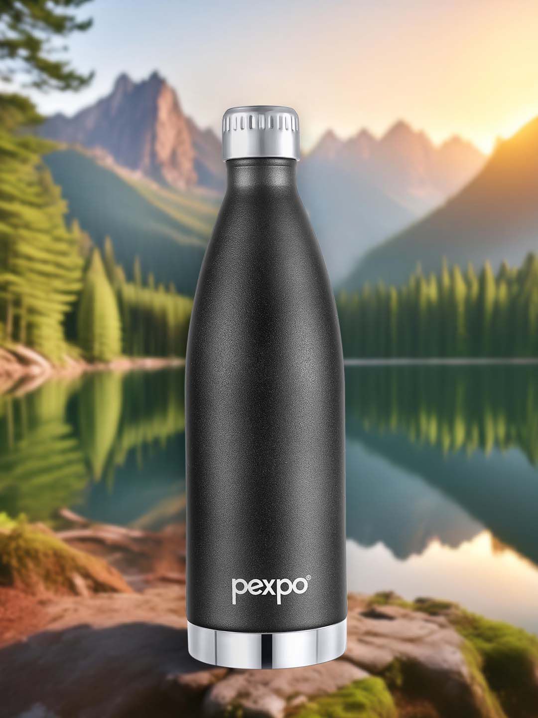 Pexpo Extreme Knight Black ISI Certified Thermosteel Hot & Cold Flask Water Bottle - 830ml