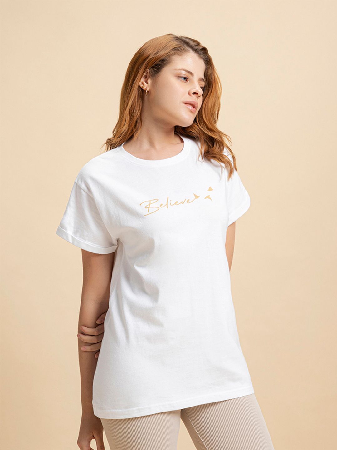 Bewakoof Women Printed Drop-Shoulder Sleeves Boyfriend Fit T-shirt