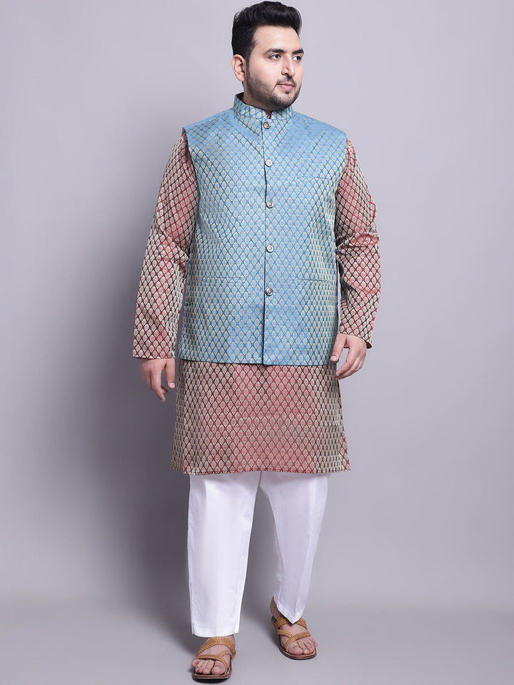 SOJANYA PLUS Plus Size Woven Design Kurta with Pyjamas & Nehru Jacket