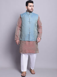 SOJANYA PLUS Plus Size Woven Design Kurta with Pyjamas & Nehru Jacket