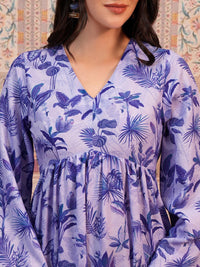 Vishudh Lavender Floral Printed A-Line Kurta