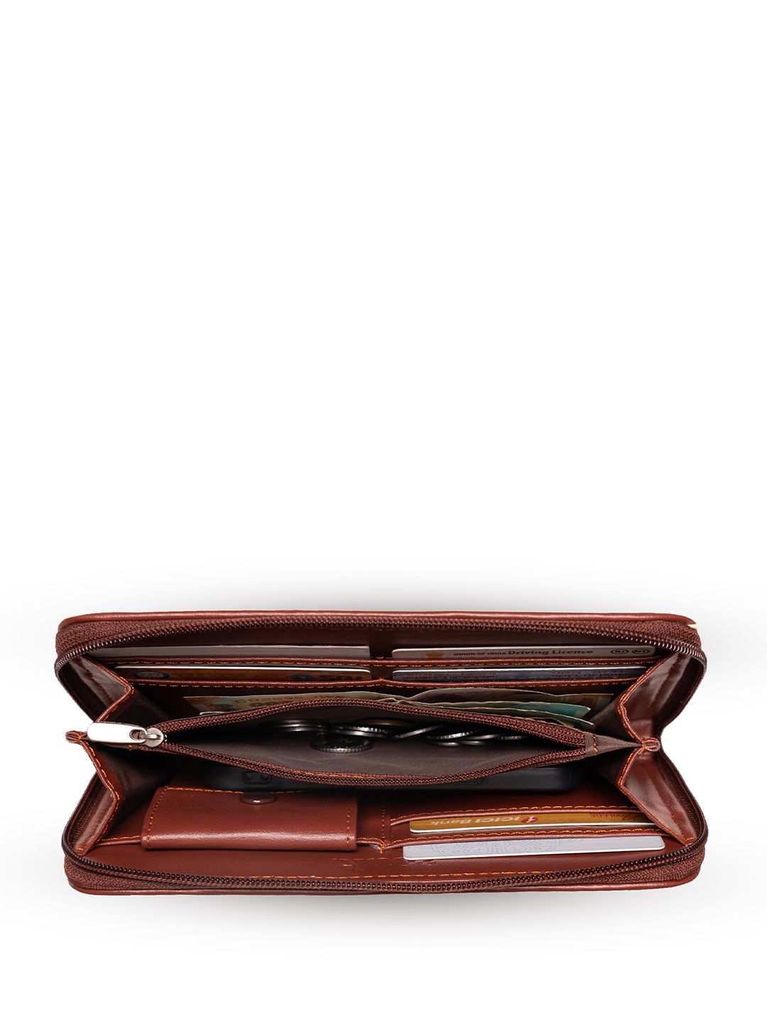 ZOUK Women Brown & Teal Printed Zip Around Wallet