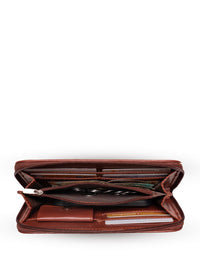 ZOUK Women Brown & Teal Printed Zip Around Wallet