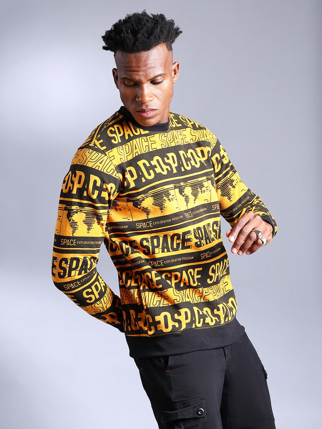 The Indian Garage Co Men Mustard Printed Sweatshirt