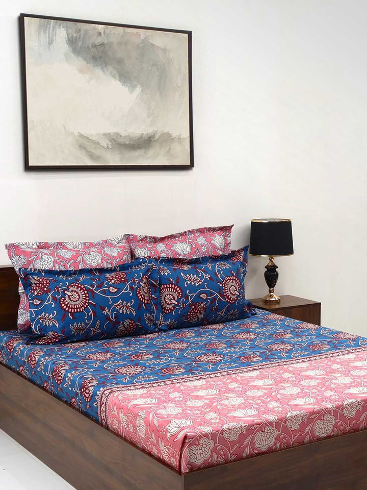 BOMBAY DYEING Peach Coloured Ethnic Printed Cotton 300 TC King Bedsheet & 4 Pillow Cover
