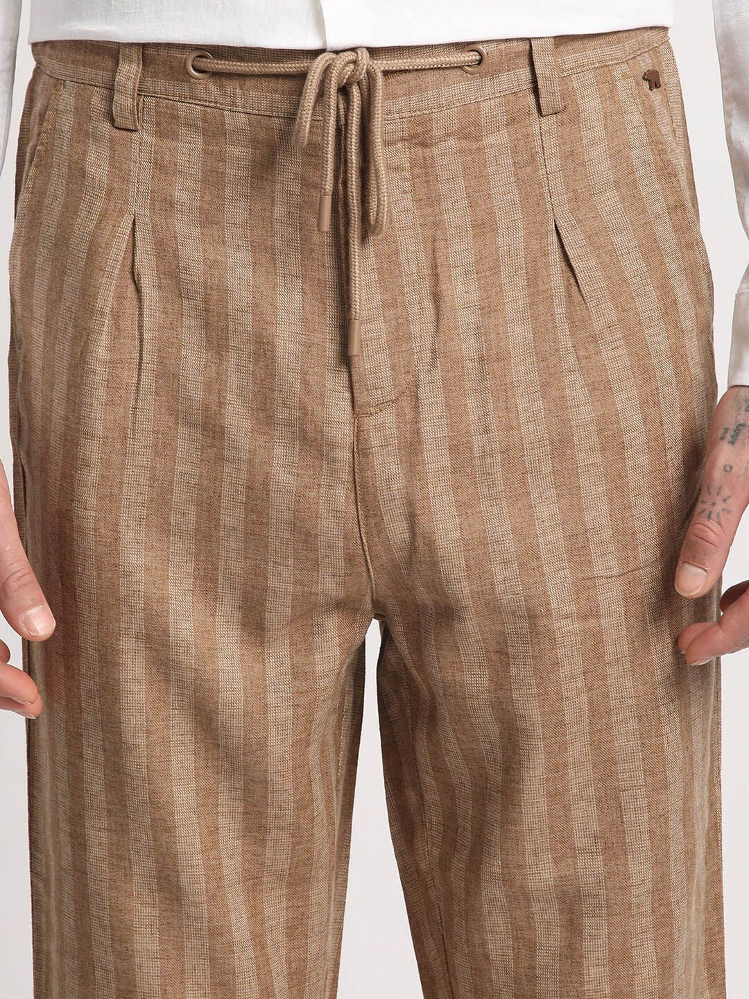 THE BEAR HOUSE Men Striped Tapered Fit Trousers