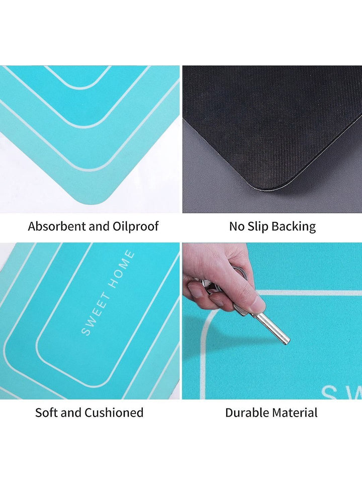 Cortina Blue 2 Pieces Printed Rectangular Anti-Skid Kitchen Mats
