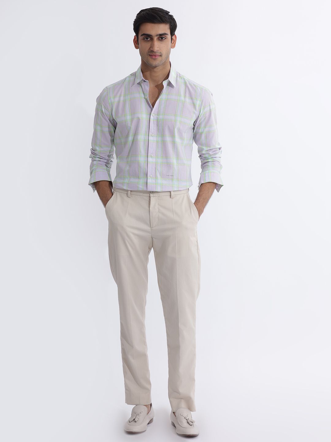 RARE RABBIT Men Gulls Slim Fit Tartan Checked Opaque Cotton Shirt