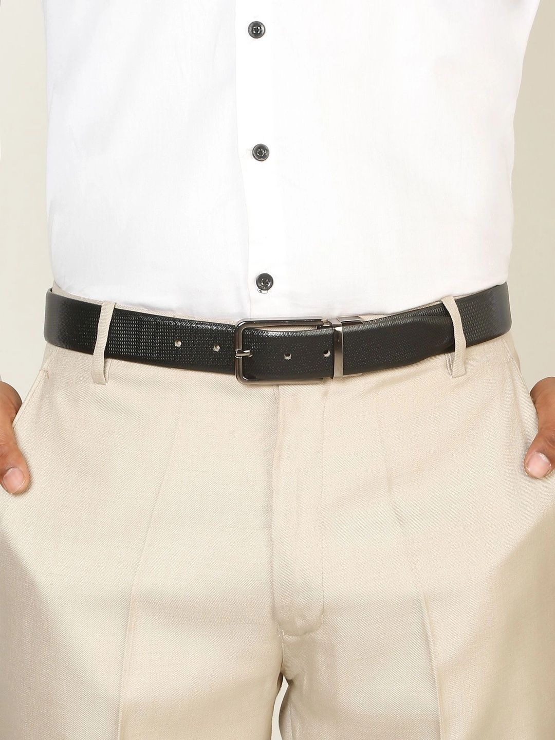 Teakwood Leathers Men Textured Leather Reversible Belt