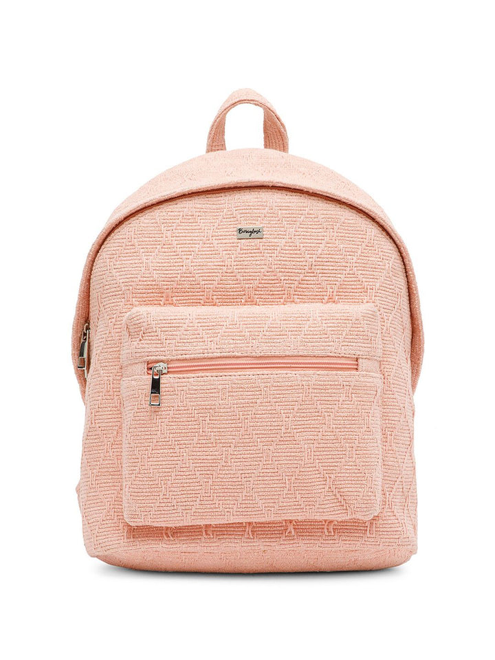 Berrylush Pink Women Textured Fabric Backpack