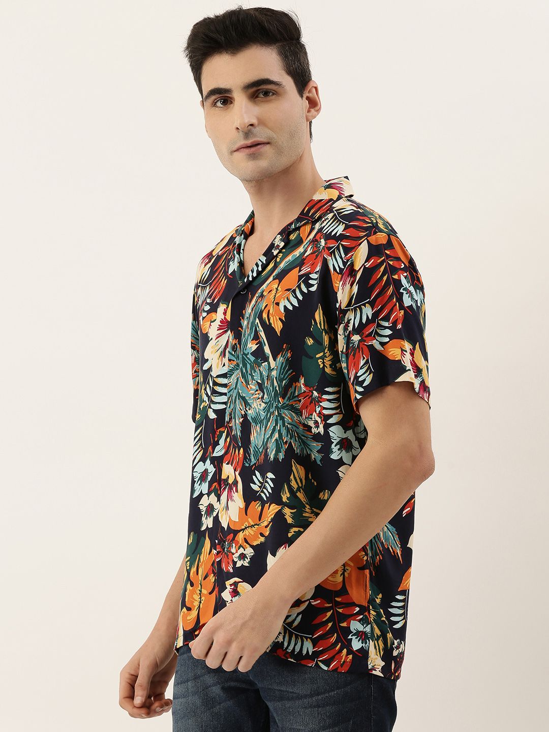 Hancock Men Navy Blue & Blue Regular Fit Printed Casual Shirt