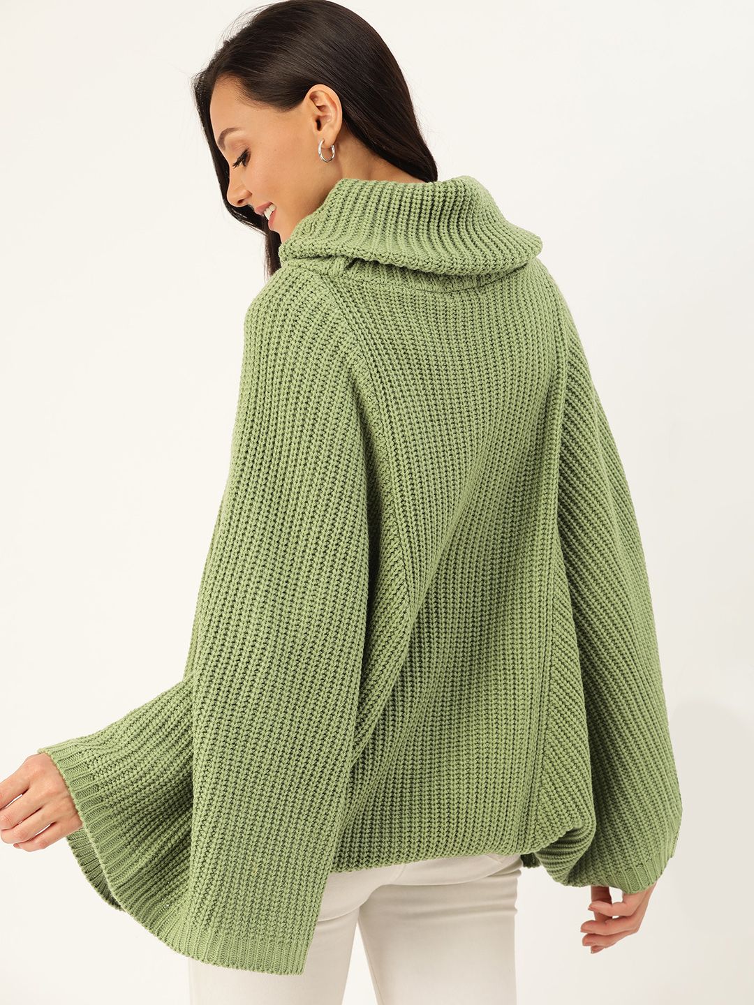 DressBerry Women Mint Green Open Knit Longline Poncho