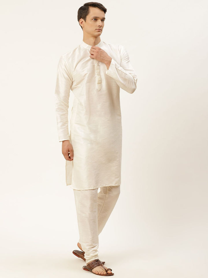 SOJANYA Men Off White & Red Ethnic Motifs Print Kurta & Churidar with Tailored Jacket