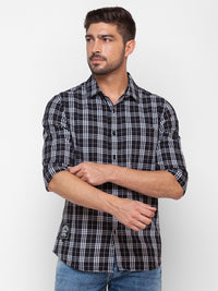 SPYKAR Men Black Slim Fit Tartan Checks Casual Shirt