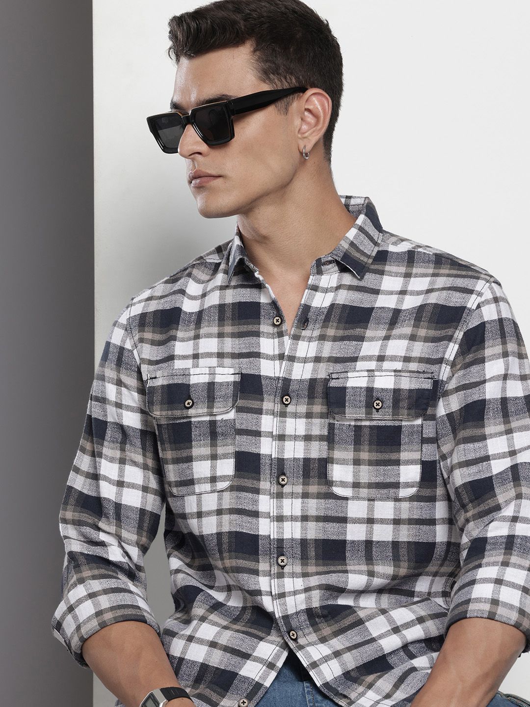 The Indian Garage Co Pure Cotton Slim Fit Checked Casual Shirt