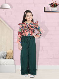 Cutiekins Girls Rust & Green Printed Top with Palazzos