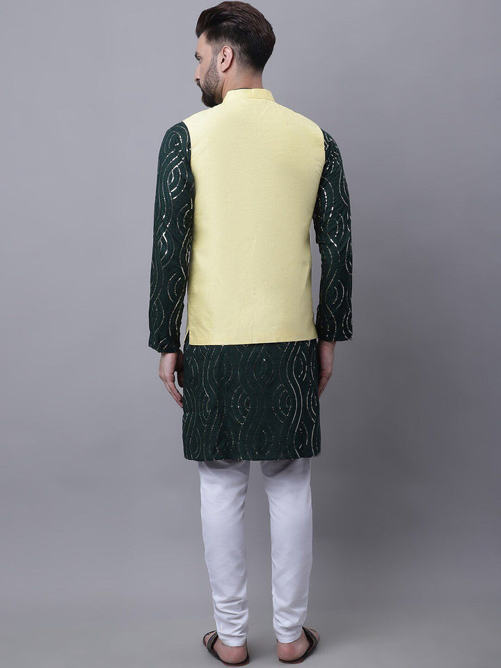 SOJANYA Ethnic Motif Sequinned Embellished Pure Cotton Kurta with Churidar & Nehru Jacket