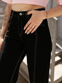 STREET 9 Women Black Relaxed Straight Leg Loose Fit High-Rise Pure Cotton Trousers