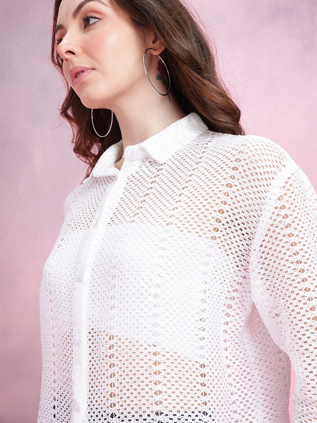 DressBerry Open-Knit Sheer Crochet Shirt