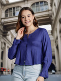 DressBerry Puff Sleeves Pleated Shirt Style Top