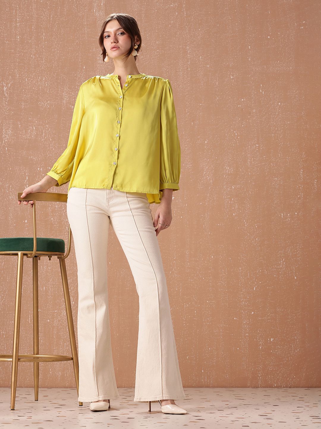 all about you Band Collar Gathers Semiformal Shirt