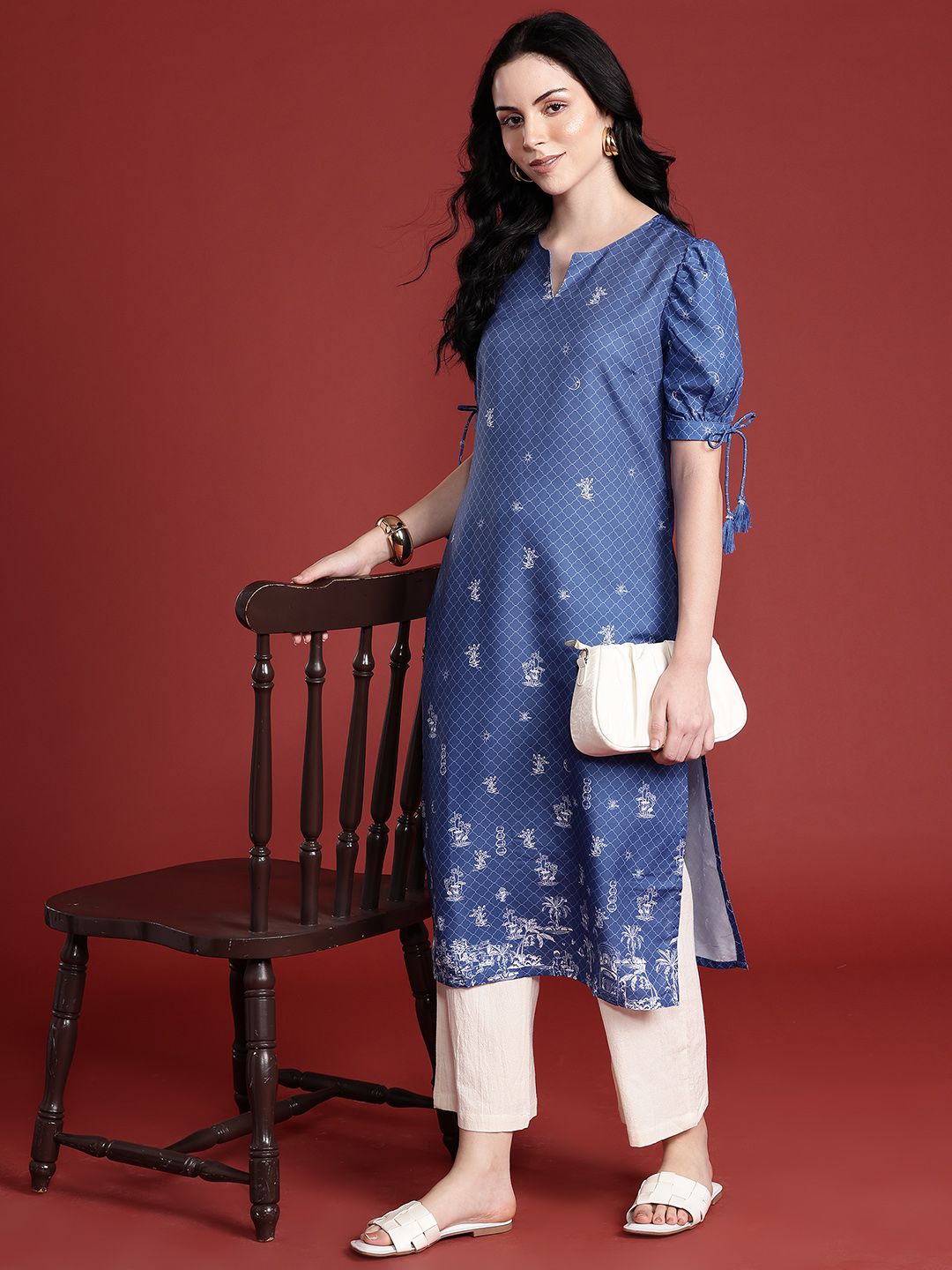 Anouk Checked Puff Sleeve Kurta