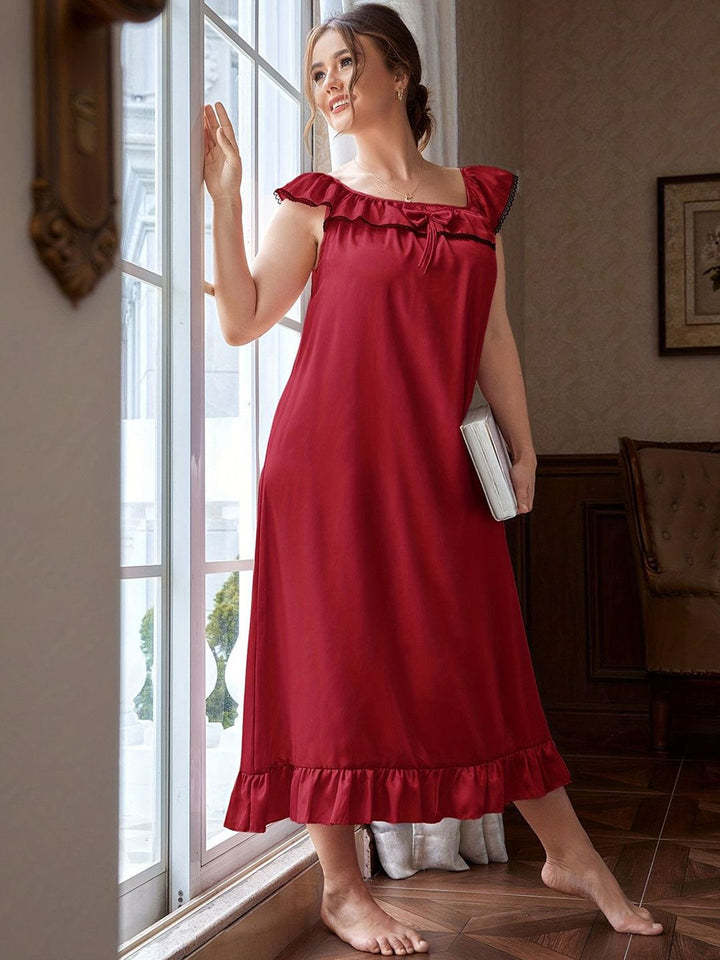 DressBerry Round Neck Bow Detail Sleeveless Frill Maxi Nightdress