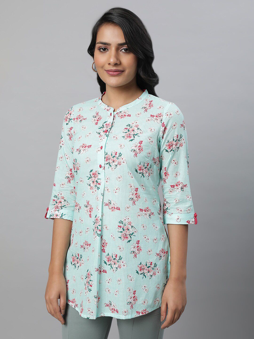 AURELIA Floral Printed Pure Cotton Pleated Kurti
