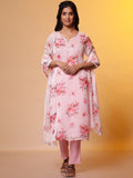AURELIA Floral Printed Regular Thread Work Straight Kurta with Trousers & Dupatta
