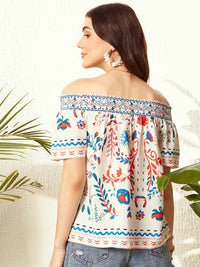Berrylush White Tribal New Neckline Top