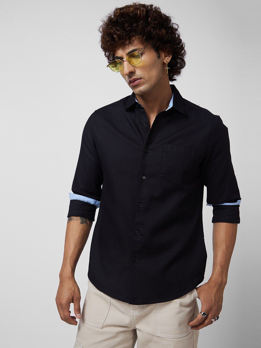 VASTRADO Classic Slim Fit Textured Self Design Cotton Casual Shirt
