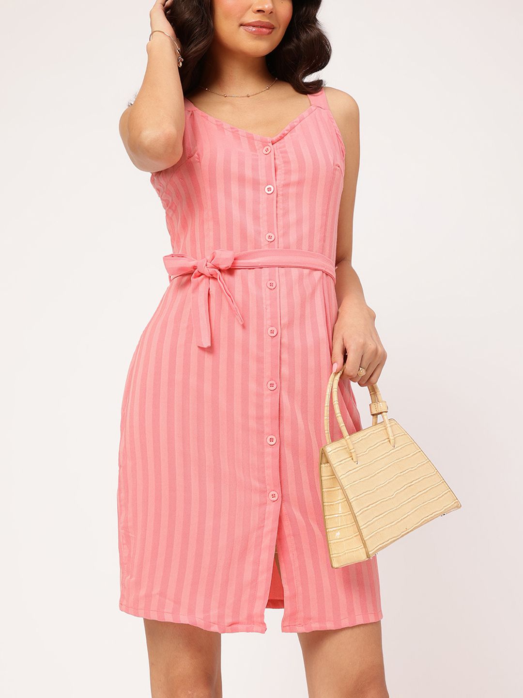 DressBerry Global Groove Striped Waist Tie-Up Sleeveless Mini Dress