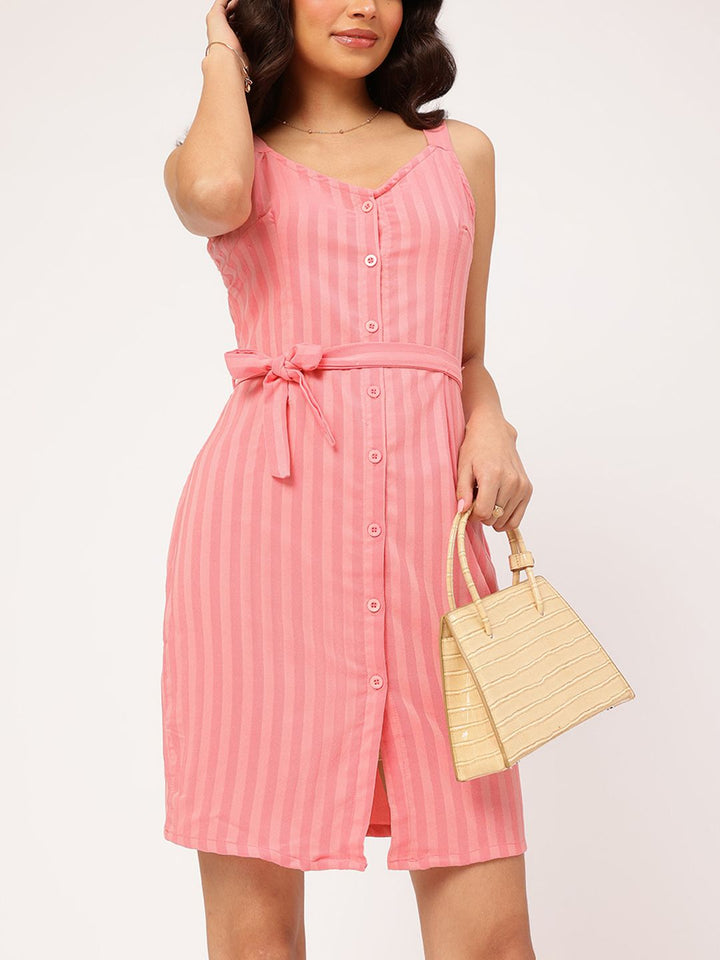 DressBerry Global Groove Striped Waist Tie-Up Sleeveless Mini Dress