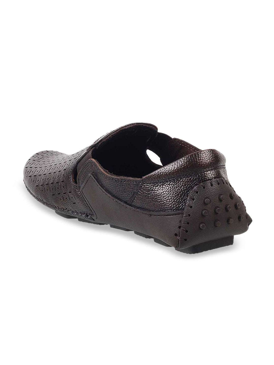 Metro Men Brown Textured Leather Loafers