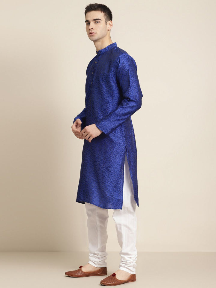 SOJANYA Lelaki Biru Etnik Kurta Jacquard Silk