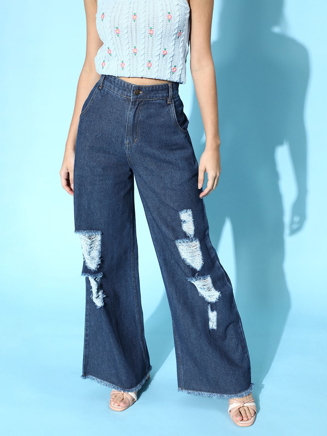 SASSAFRAS Woman Blue High-Rise Straight Fit Jeans