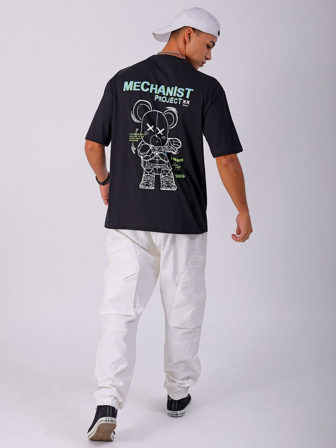 The Indian Garage Co Men Back Printed Boxy Oversized Round Neck T-shirt