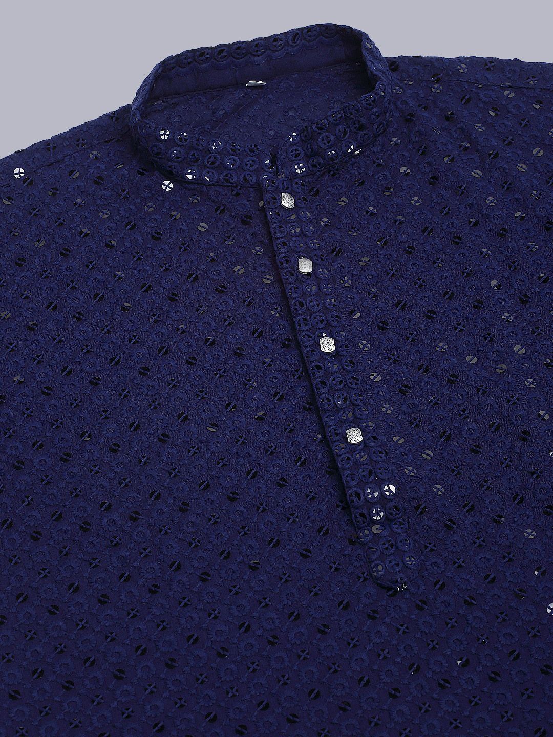 Jompers Men Ethnic Motifs Mirror Work Indigo Cotton Kurta
