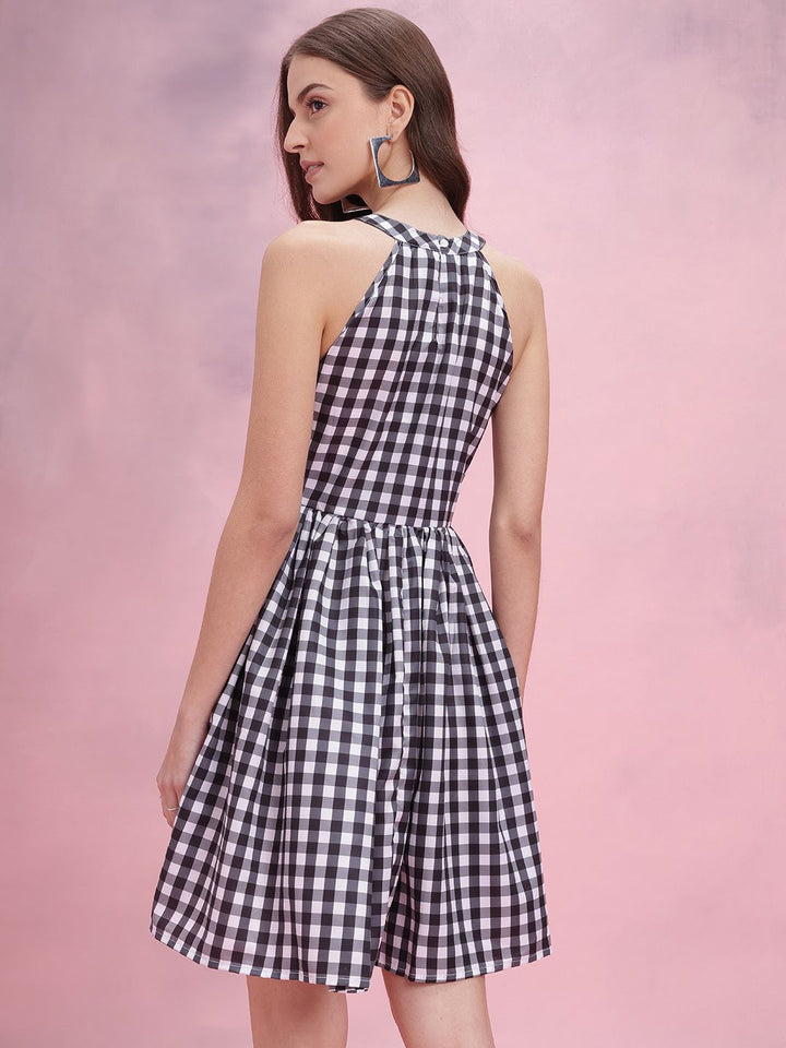 DressBerry Checked Halter Neck Fit & Flare Dress