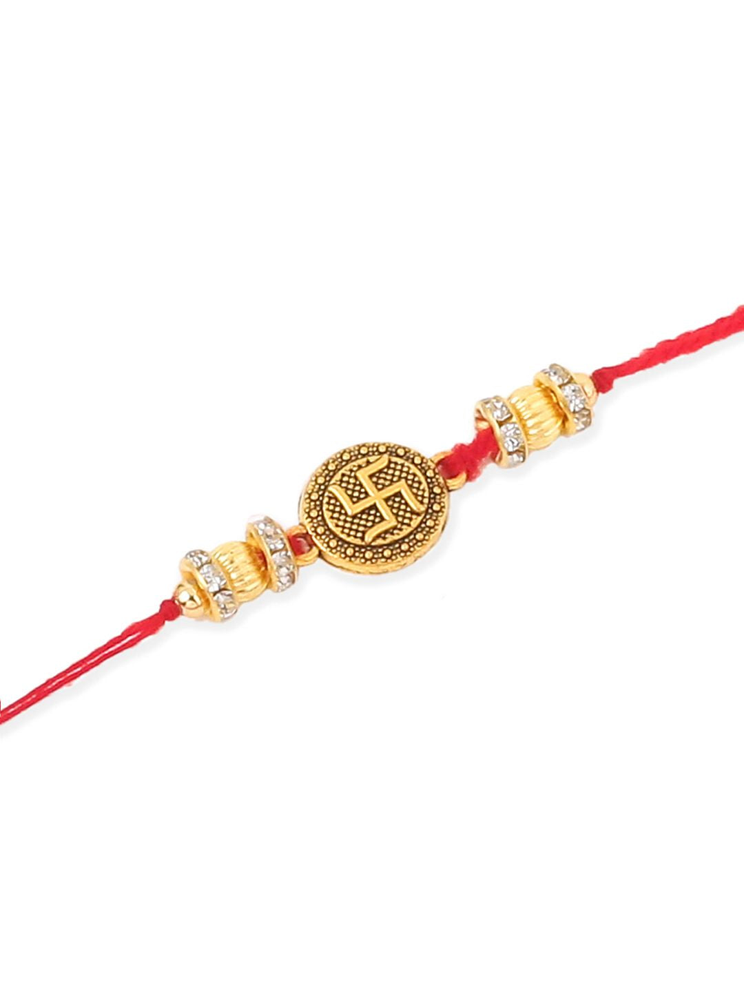 NVR Unisex Set of 4 Artificial Stones Swastik Thread Rakhi with Roli Chawal Chandan Mishri