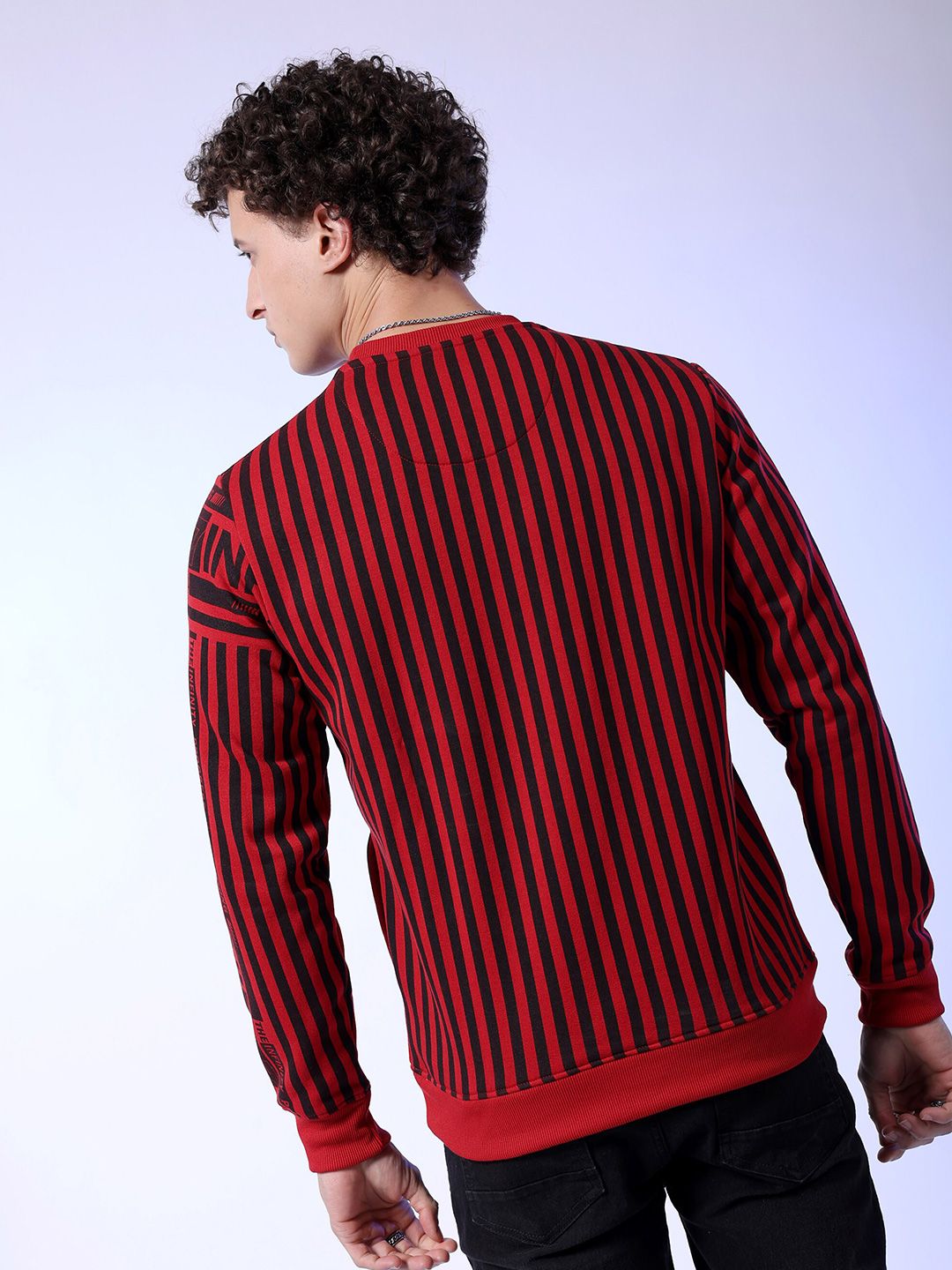 The Indian Garage Co Men Round Neck Striped Pullover Sweatshirt