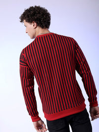 The Indian Garage Co Men Round Neck Striped Pullover Sweatshirt