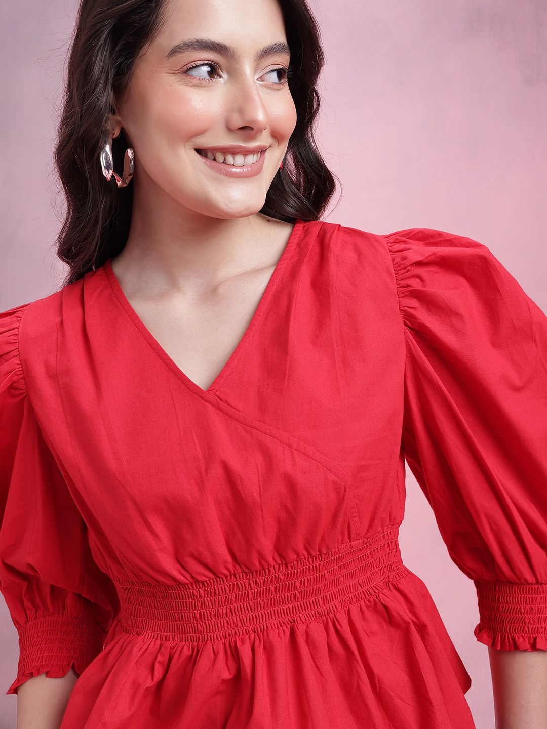 DressBerry Smocked Pure Cotton Peplum Top